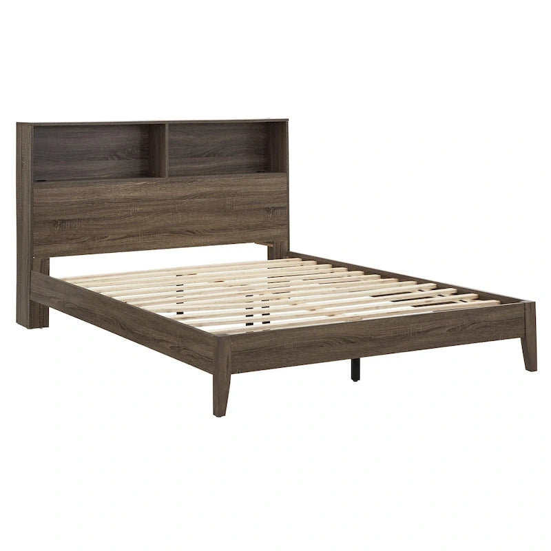 Grey / White / Cherry Bookcase Queen Platform Bed with USB Ports – 1-Person
