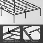 Black Metal Platform Bed Frame – Steel Slats, No Box Spring, 1–2 Person