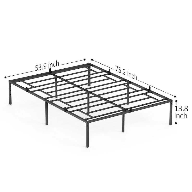 Black Metal Platform Bed Frame – Steel Slats, No Box Spring, 1–2 Person