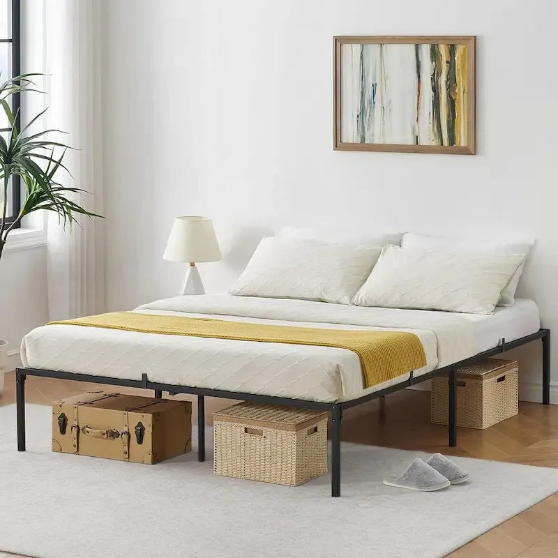 Black Metal Platform Bed Frame – Steel Slats, No Box Spring, 1–2 Person