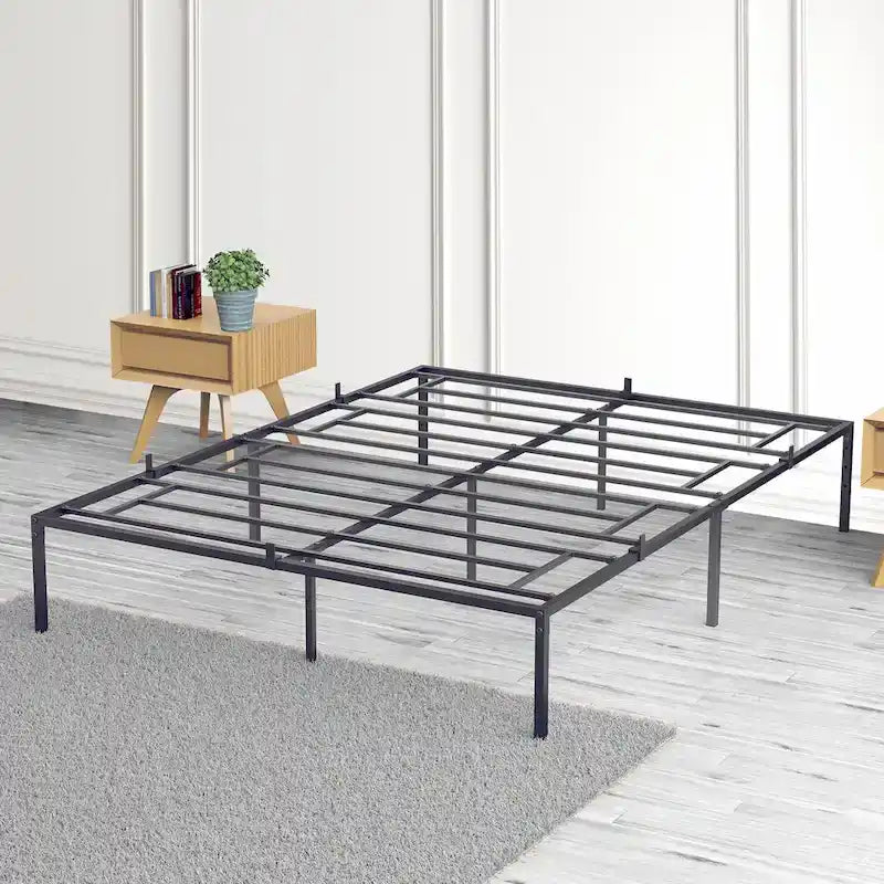 Black Metal Platform Bed Frame – Steel Slats, No Box Spring, 1–2 Person