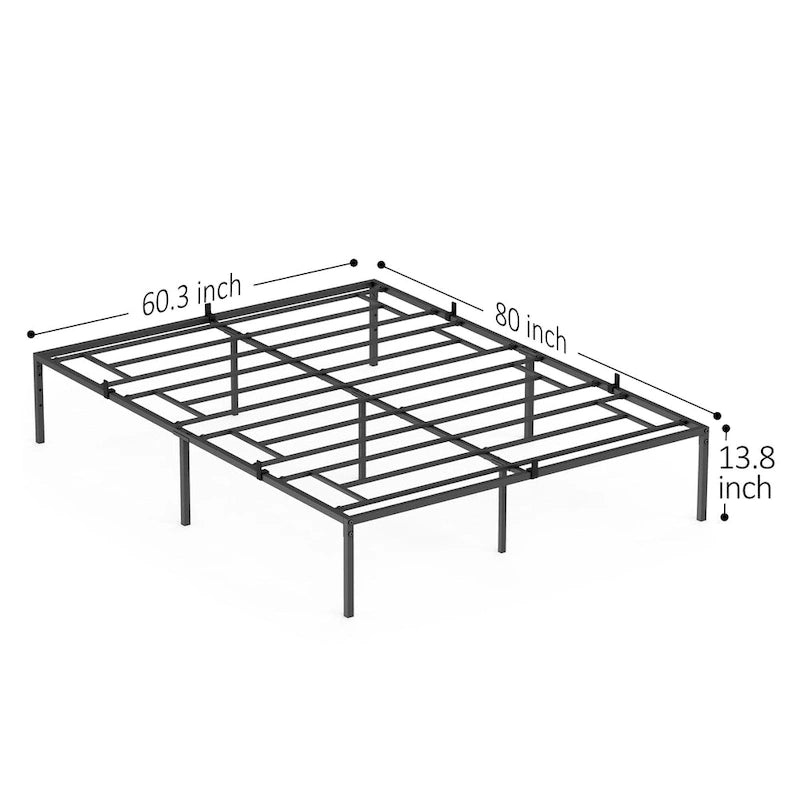 Black Metal Platform Bed Frame – Steel Slats, No Box Spring, 1–2 Person