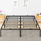 Black Metal Platform Bed Frame – Steel Slats, No Box Spring, 1–2 Person