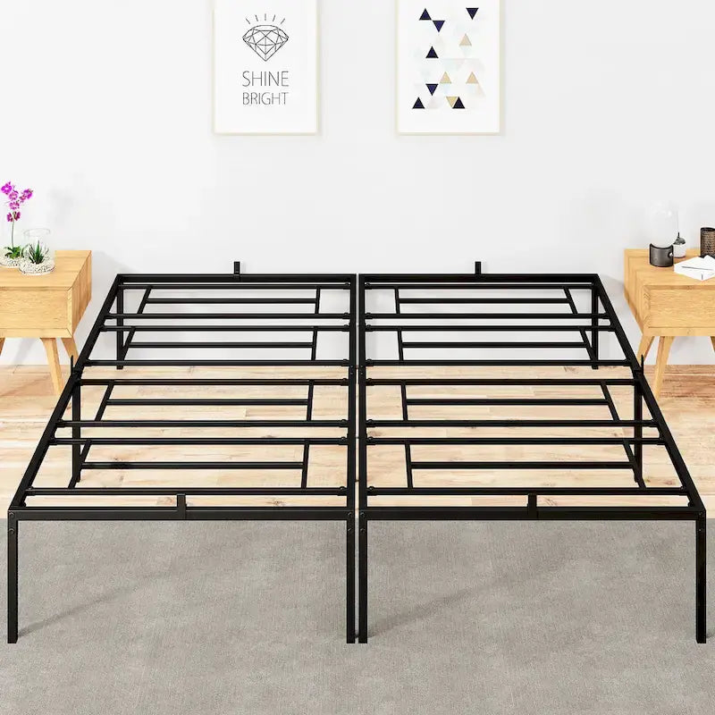 Black Metal Platform Bed Frame – Steel Slats, No Box Spring, 1–2 Person