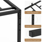 Black Metal Platform Bed Frame – Steel Slats, No Box Spring, 1–2 Person