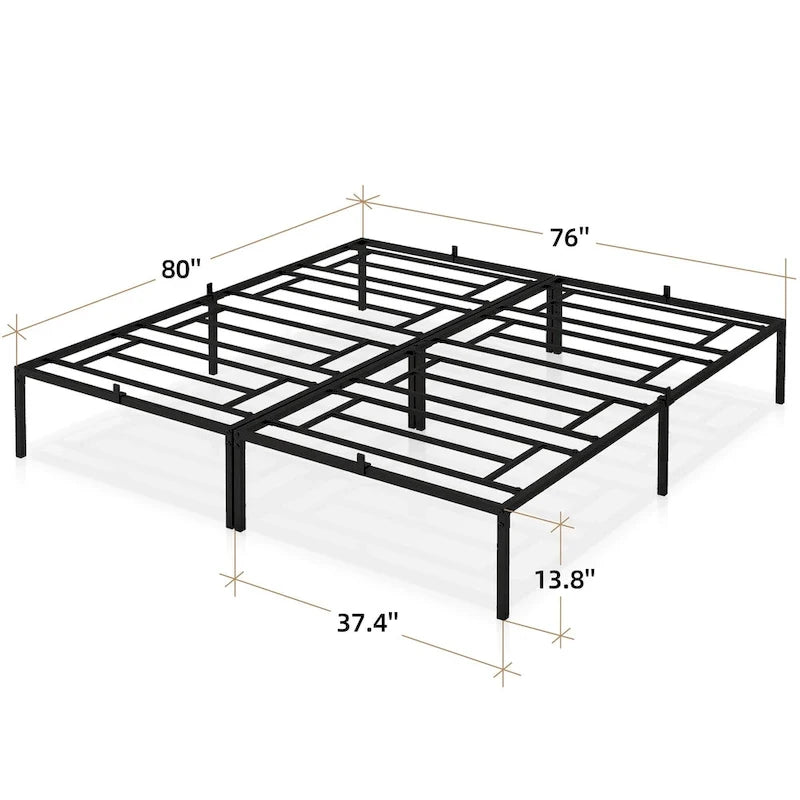 Black Metal Platform Bed Frame – Steel Slats, No Box Spring, 1–2 Person