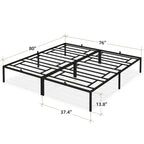 Black Metal Platform Bed Frame – Steel Slats, No Box Spring, 1–2 Person