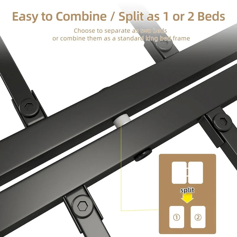 Black Metal Platform Bed Frame – Steel Slats, No Box Spring, 1–2 Person