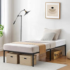 Black Metal Platform Bed Frame – Steel Slats, No Box Spring, 1–2 Person