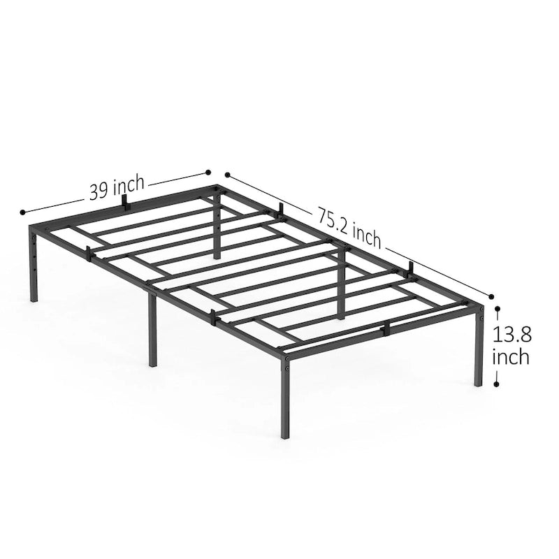 Black Metal Platform Bed Frame – Steel Slats, No Box Spring, 1–2 Person
