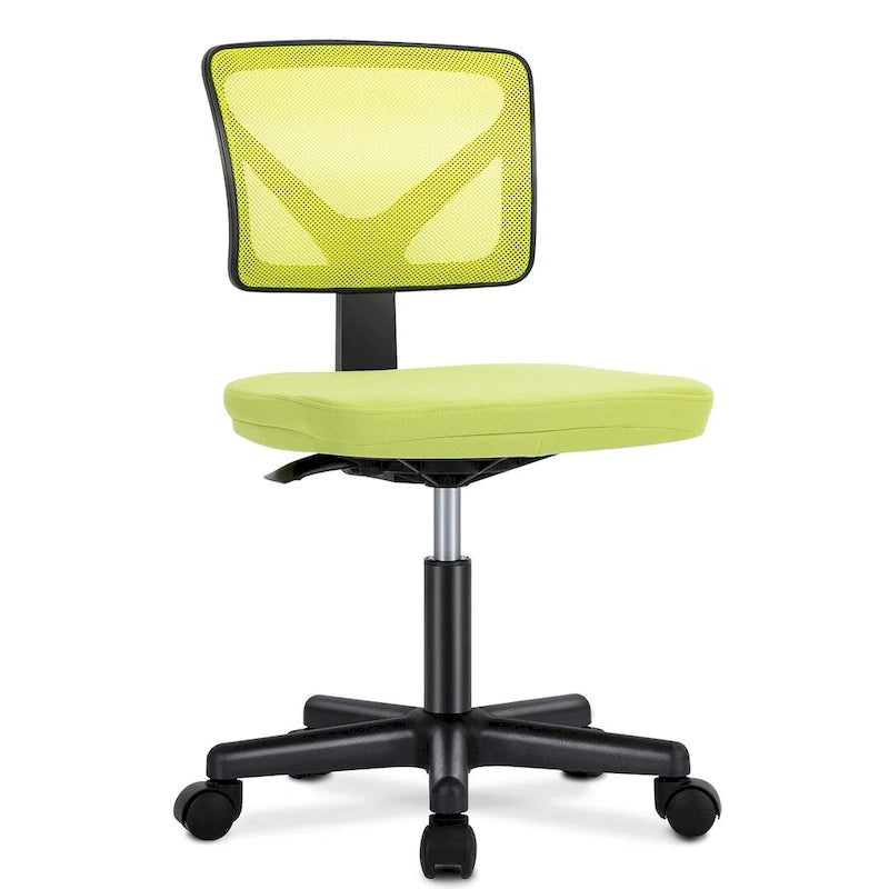 Green / Orange / Blue / Grey / Black / Pink Armless Swivel Desk Chair with Back Support – Single