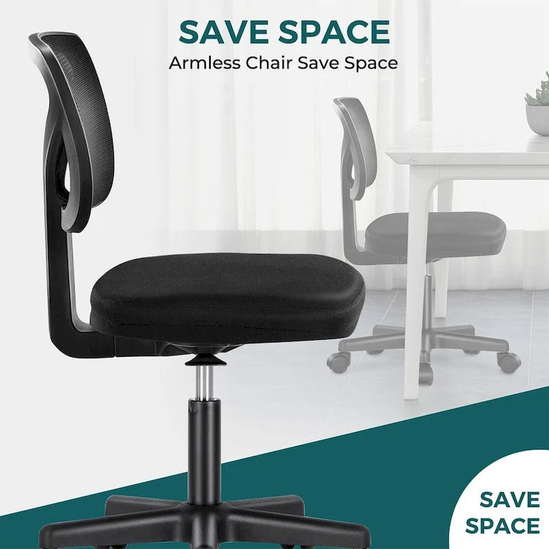 Green / Orange / Blue / Grey / Black / Pink Armless Swivel Desk Chair with Back Support – Single