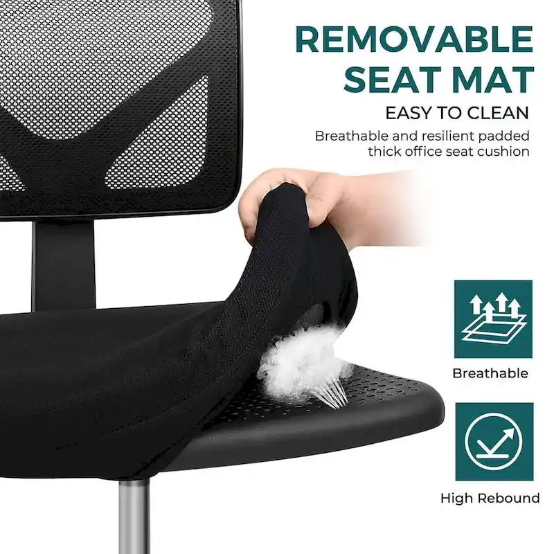 Green / Orange / Blue / Grey / Black / Pink Armless Swivel Desk Chair with Back Support – Single