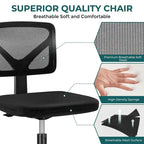 Green / Orange / Blue / Grey / Black / Pink Armless Swivel Desk Chair with Back Support – Single