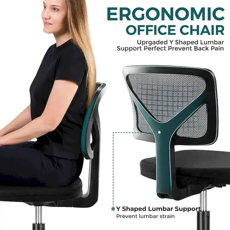 Green / Orange / Blue / Grey / Black / Pink Armless Swivel Desk Chair with Back Support – Single