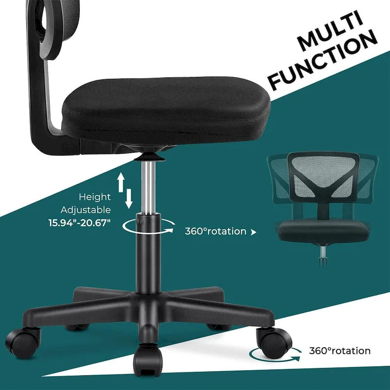 Green / Orange / Blue / Grey / Black / Pink Armless Swivel Desk Chair with Back Support – Single
