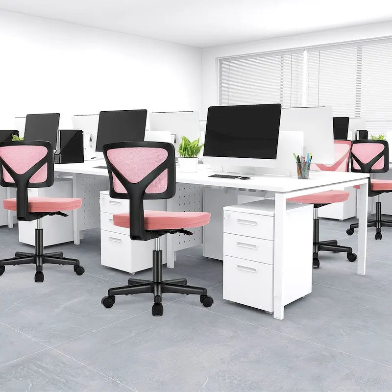 Green / Orange / Blue / Grey / Black / Pink Armless Swivel Desk Chair with Back Support – Single