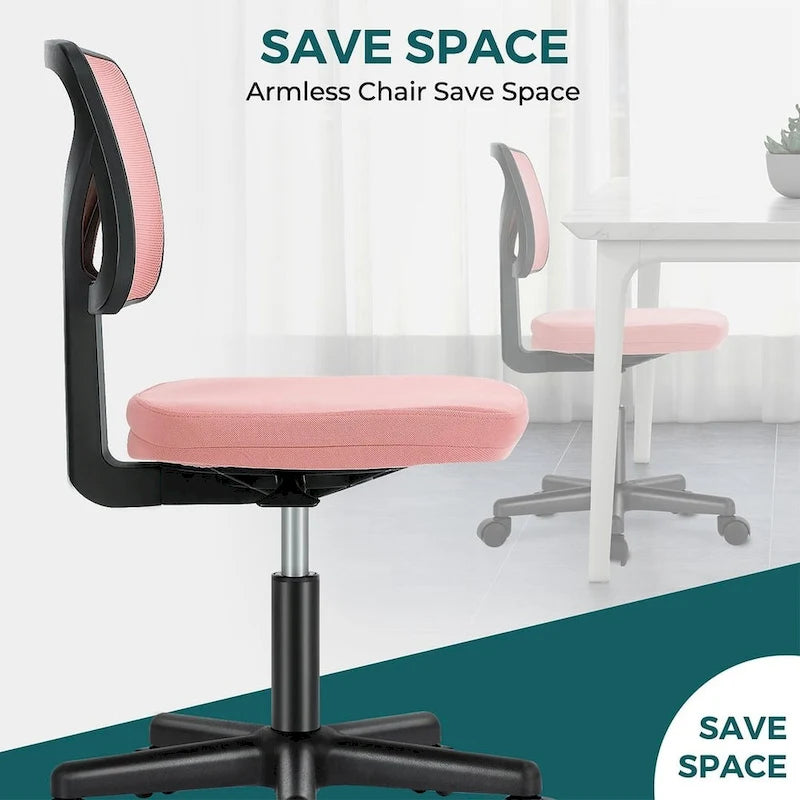 Green / Orange / Blue / Grey / Black / Pink Armless Swivel Desk Chair with Back Support – Single