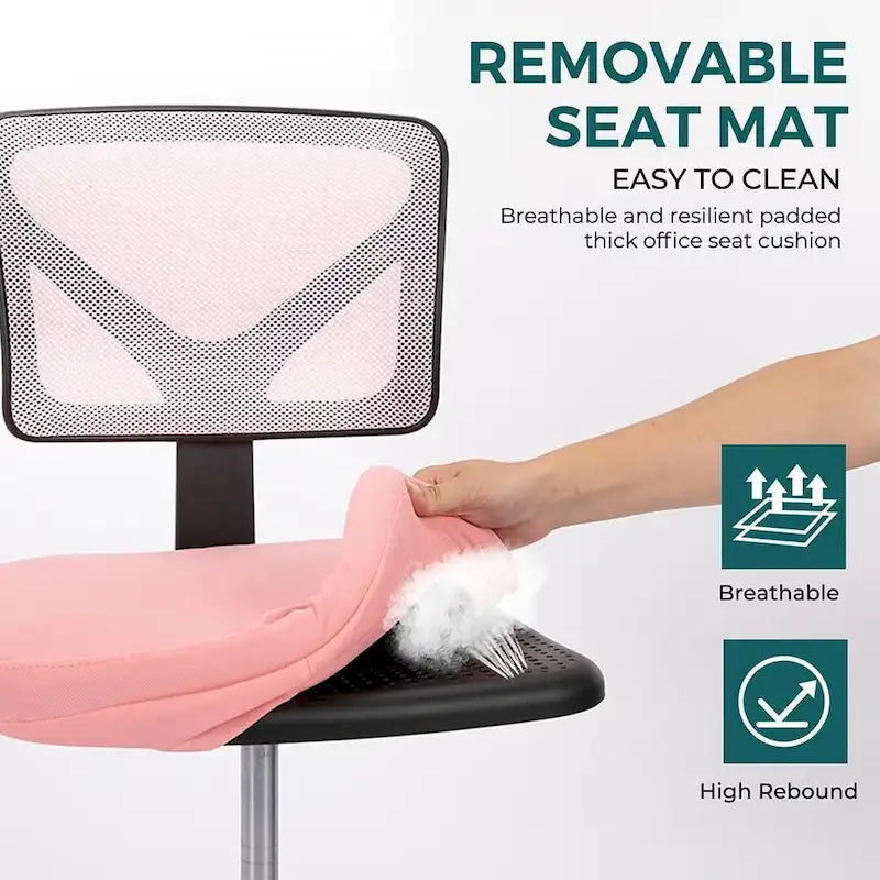 Green / Orange / Blue / Grey / Black / Pink Armless Swivel Desk Chair with Back Support – Single