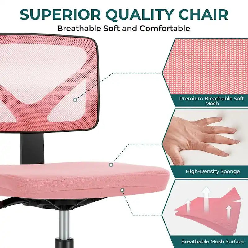 Green / Orange / Blue / Grey / Black / Pink Armless Swivel Desk Chair with Back Support – Single