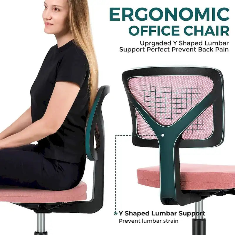 Green / Orange / Blue / Grey / Black / Pink Armless Swivel Desk Chair with Back Support – Single
