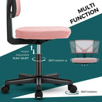Green / Orange / Blue / Grey / Black / Pink Armless Swivel Desk Chair with Back Support – Single