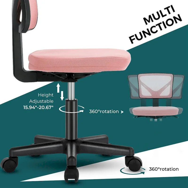 Green / Orange / Blue / Grey / Black / Pink Armless Swivel Desk Chair with Back Support – Single