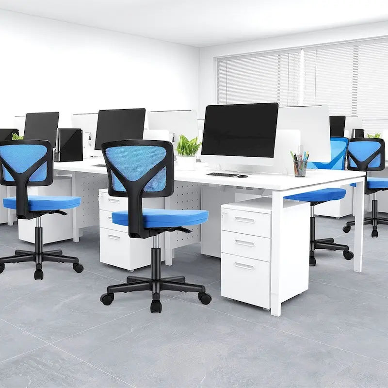 Green / Orange / Blue / Grey / Black / Pink Armless Swivel Desk Chair with Back Support – Single