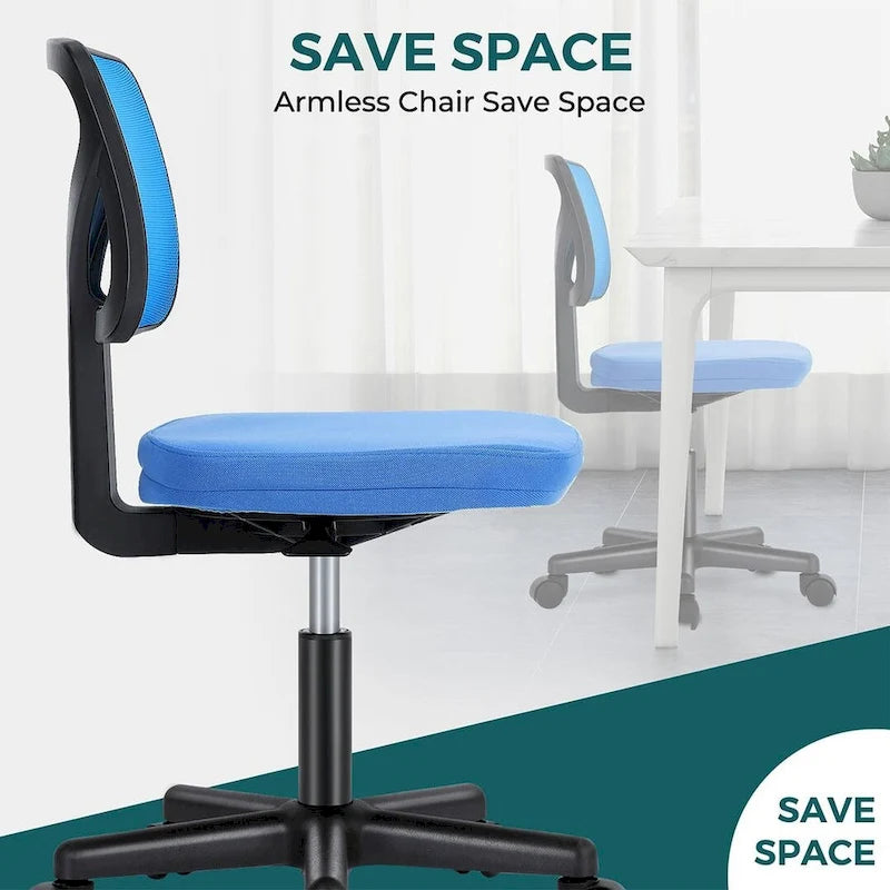 Green / Orange / Blue / Grey / Black / Pink Armless Swivel Desk Chair with Back Support – Single