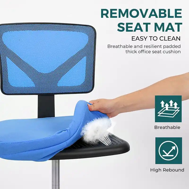 Green / Orange / Blue / Grey / Black / Pink Armless Swivel Desk Chair with Back Support – Single