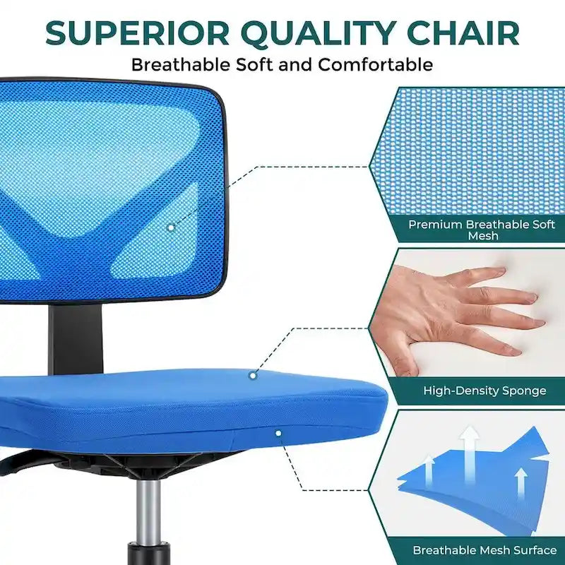 Green / Orange / Blue / Grey / Black / Pink Armless Swivel Desk Chair with Back Support – Single