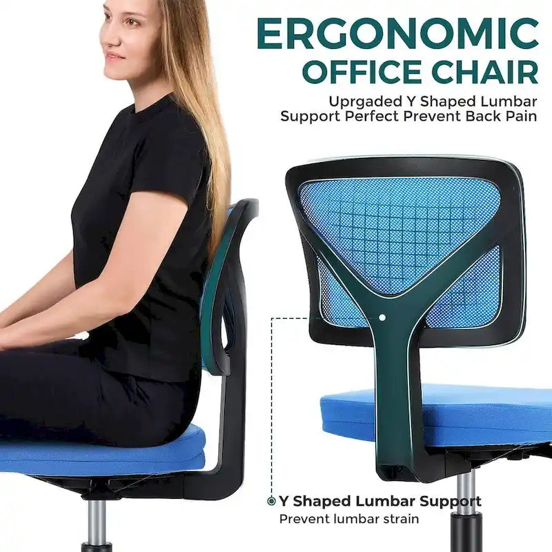 Green / Orange / Blue / Grey / Black / Pink Armless Swivel Desk Chair with Back Support – Single