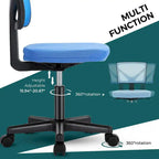 Green / Orange / Blue / Grey / Black / Pink Armless Swivel Desk Chair with Back Support – Single