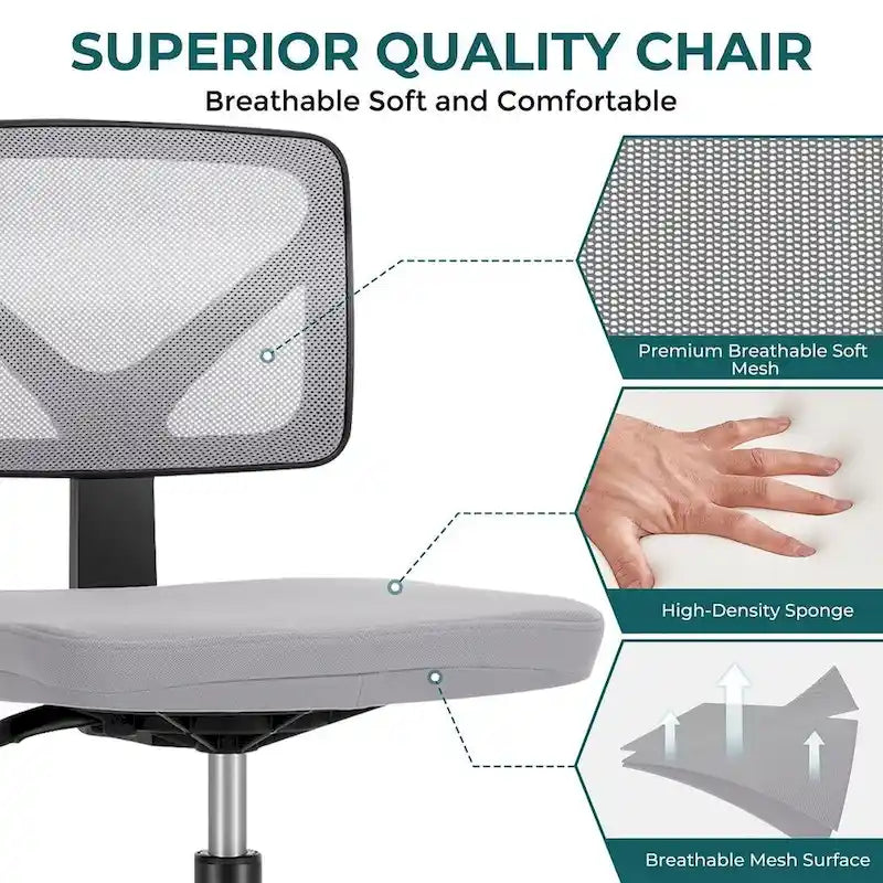 Green / Orange / Blue / Grey / Black / Pink Armless Swivel Desk Chair with Back Support – Single