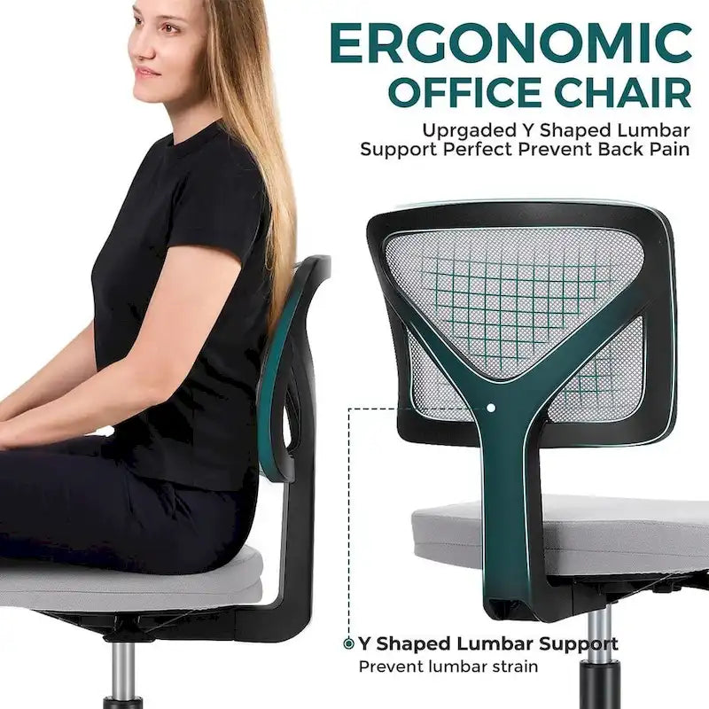 Green / Orange / Blue / Grey / Black / Pink Armless Swivel Desk Chair with Back Support – Single