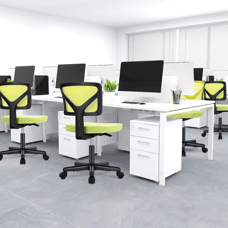 Green / Orange / Blue / Grey / Black / Pink Armless Swivel Desk Chair with Back Support – Single