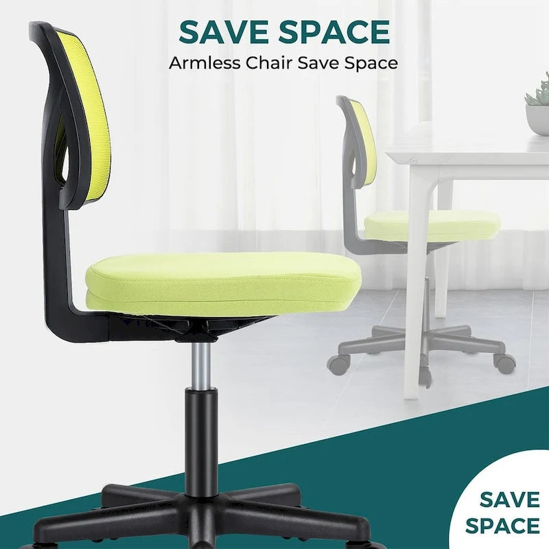 Green / Orange / Blue / Grey / Black / Pink Armless Swivel Desk Chair with Back Support – Single