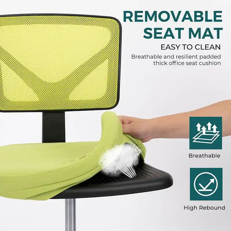 Green / Orange / Blue / Grey / Black / Pink Armless Swivel Desk Chair with Back Support – Single