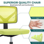 Green / Orange / Blue / Grey / Black / Pink Armless Swivel Desk Chair with Back Support – Single