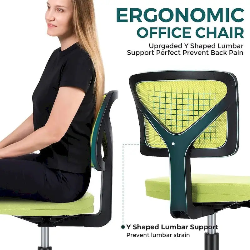 Green / Orange / Blue / Grey / Black / Pink Armless Swivel Desk Chair with Back Support – Single