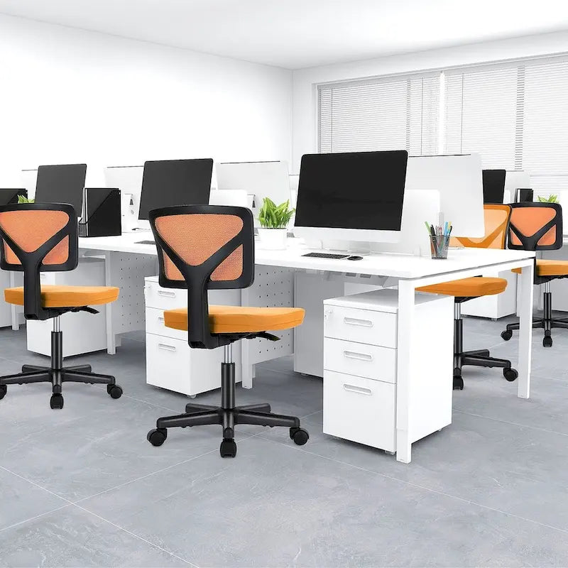 Green / Orange / Blue / Grey / Black / Pink Armless Swivel Desk Chair with Back Support – Single