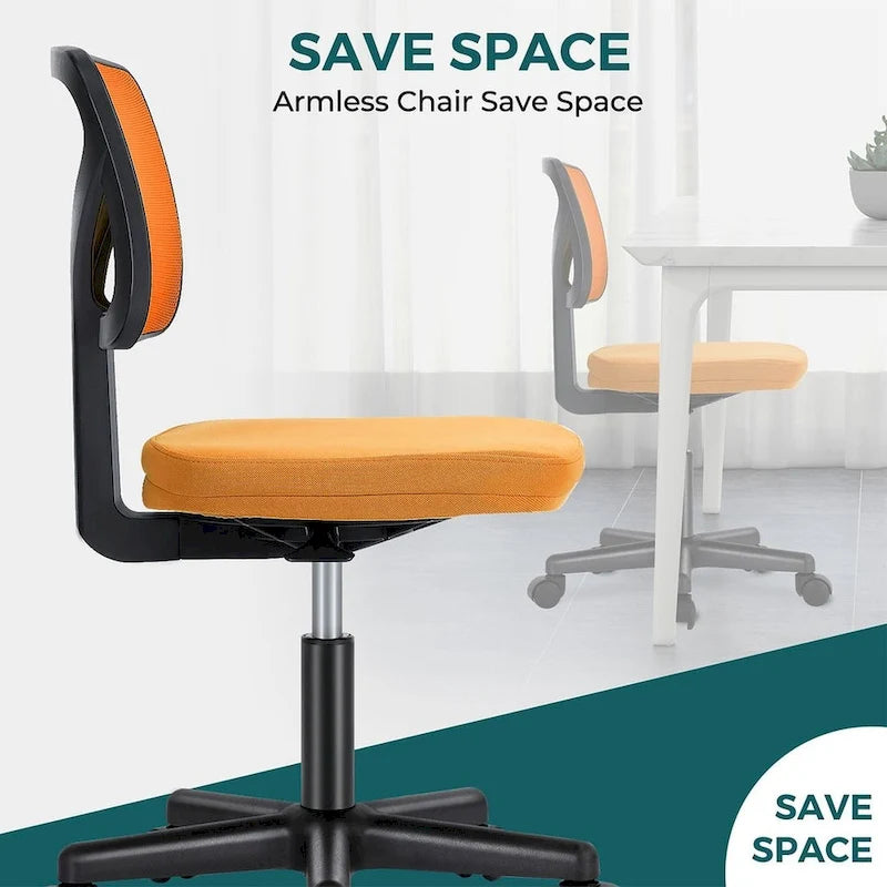Green / Orange / Blue / Grey / Black / Pink Armless Swivel Desk Chair with Back Support – Single