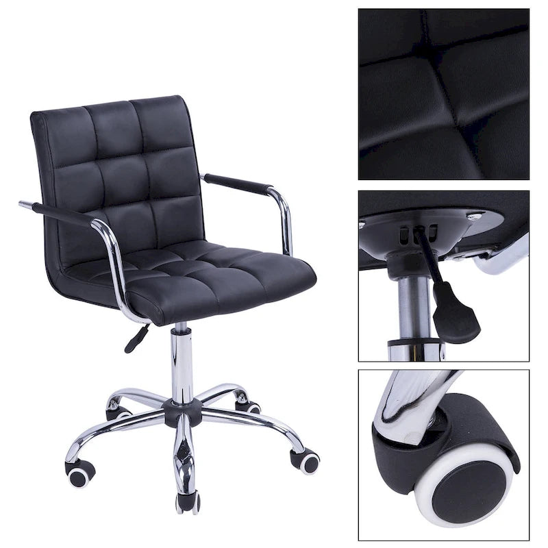 Black Mid-Back Office Chair, PU Leather, Swivel, Single