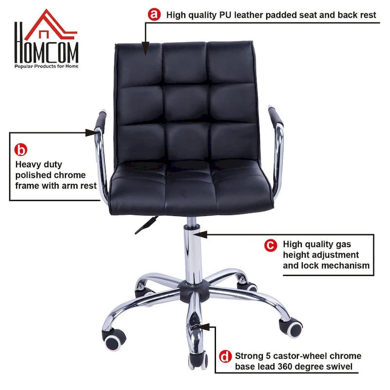 Black Mid-Back Office Chair, PU Leather, Swivel, Single