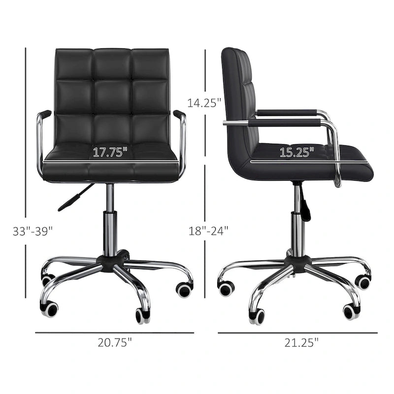 Black Mid-Back Office Chair, PU Leather, Swivel, Single