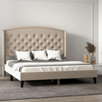 Black/Beige/Grey Velvet Wingback Bed Frame with Storage, King, 2-Person