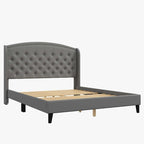 Black/Beige/Grey Velvet Wingback Bed Frame with Storage, King, 2-Person