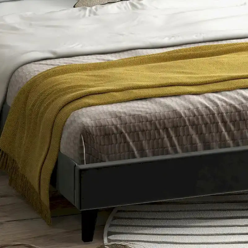 Black/Beige/Grey Velvet Wingback Bed Frame with Storage, King, 2-Person