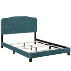 Teal Velvet Queen Platform Bed, Button Tufted Headboard, 1-Person