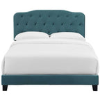 Teal Velvet Queen Platform Bed, Button Tufted Headboard, 1-Person